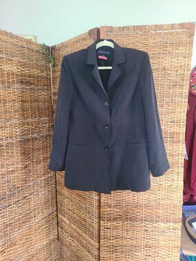 VTG PRESTON & YORK Silk Jacket 3 Button Sz 10 Charcoal Dark Gray Lined